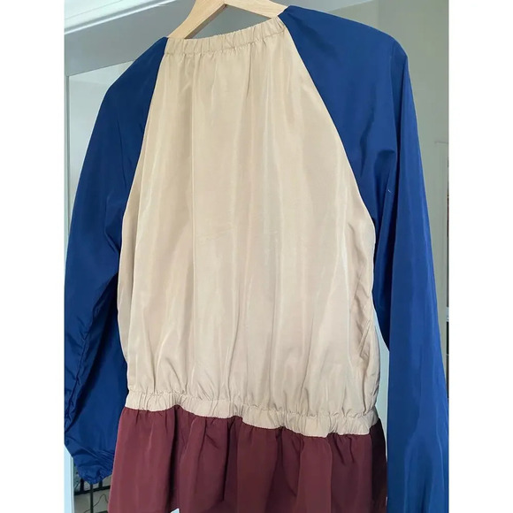 Hayden Los Angeles Color Block Peplum Windbreaker Jacket Small Navy Tan Maroon - Picture 8 of 8